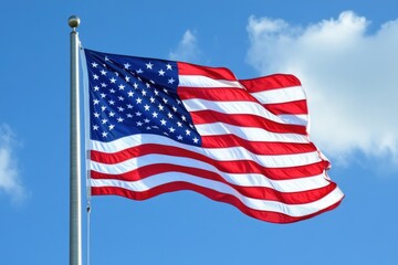 Fototapeta premium A large American flag waving in the air, symbolizing freedom and patriotism