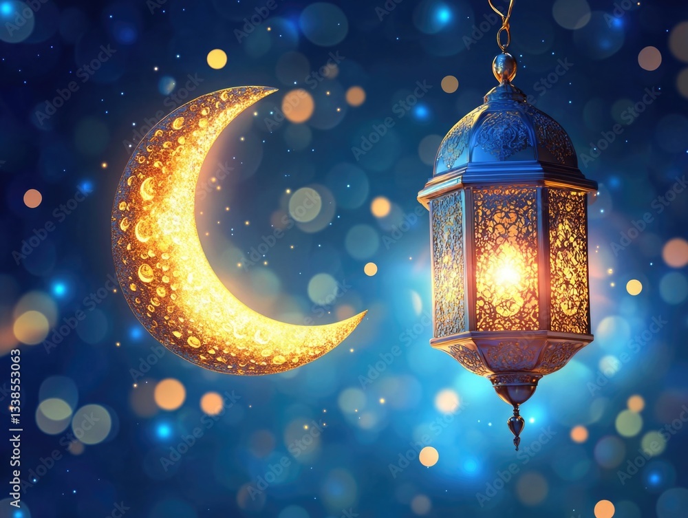Aufkleber A lantern hangs from a string with a crescent moon attached, simple and elegant decoration