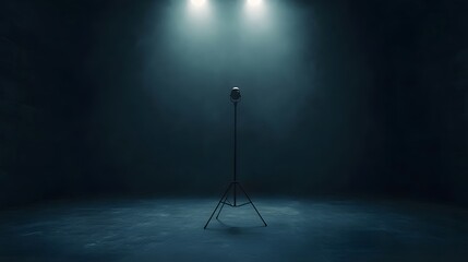 Single Microphone on a Stand in a Dark Room