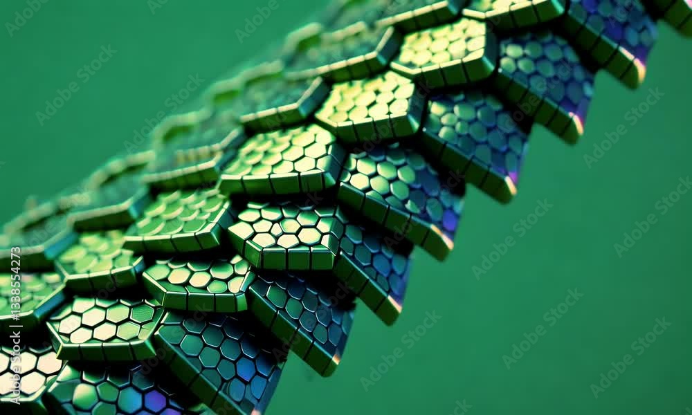 Poster iridescent green hexagonal scales 3d animation