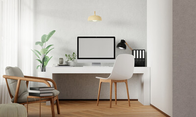 Fototapeta premium Stylish home office design with elegant decor, 3D render illustration.