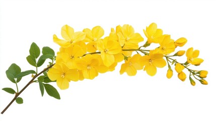 Golden Shower flower with bright yellow petals, high-resolution, sharp details, pure white background, no shadows. Golden Shower Tree / Cassia fistula