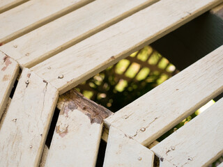 Close up view of damage to timber decking at residential home