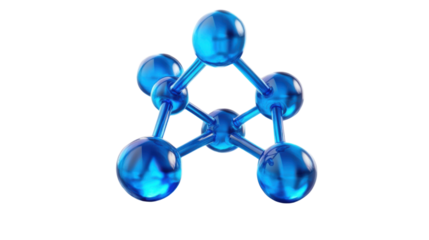blue molecule structure 3d render icon isolated on transparent background