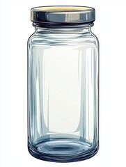 Empty glass jar with a metal lid on a white background perfect for storage or food preservation