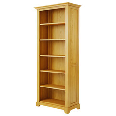 Tall Wooden Bookcase, Five Shelves, Oak Finish, Home Library Furniture