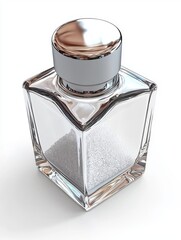 Elegant Glass Salt Shaker with Silver Lid and Fine White Salt, Perfect for Culinary and Dining Settings