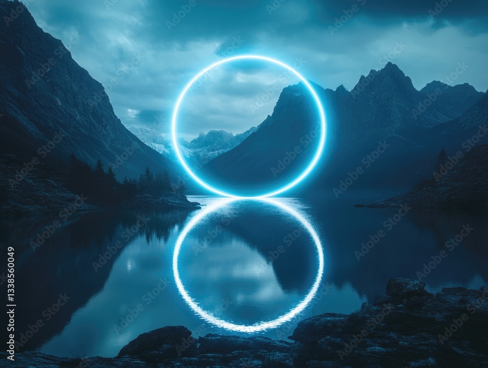 Aufkleber A beam of light shines in the center of a calm lake or sea, creating a unique visual effect