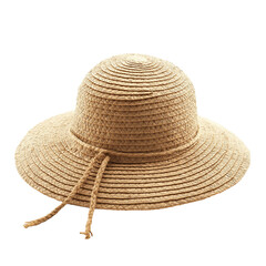 Sun hat with wide brim and chin tie  isolated on transparent white background