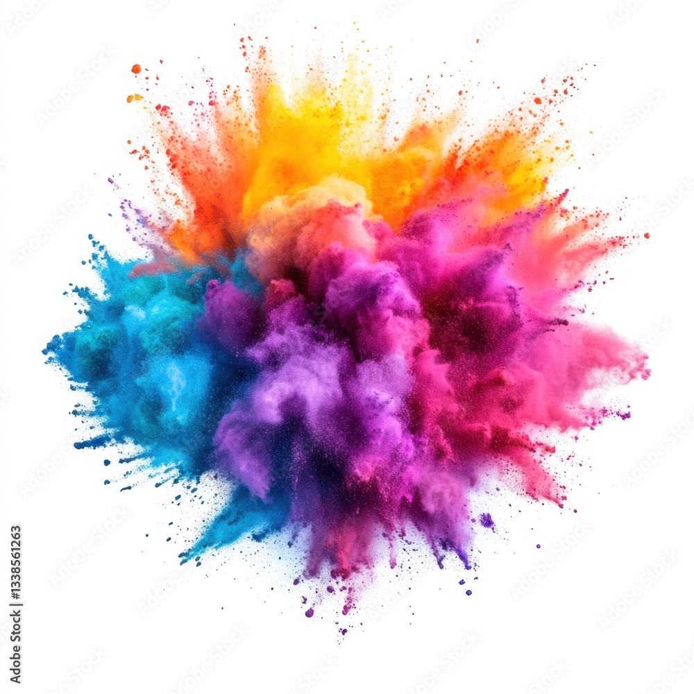 Poster vibrant explosion of colorful powder paint on a white background creating a dynamic and artistic vis