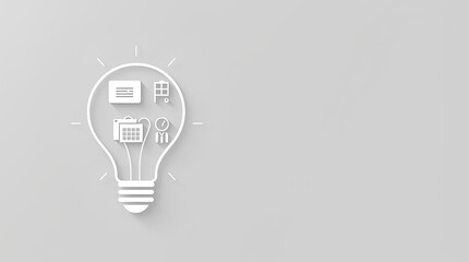abstract technology-inspired light bulb with business and communication icons on a gray background