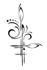decorative element with abstract ornate pattern and stylized leaves; graphic design
