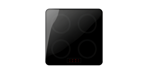 Modern Black Induction Cooktop With Four Burners. Efficient Cooking Technology For Contemporary Kitchens Isolated On Transparent Background