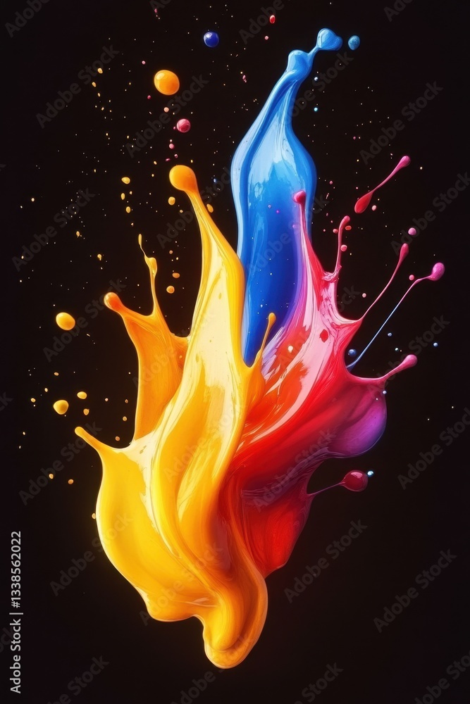 Poster vibrant paint explosion on black canvas captures the essence of artistic expression and creative ene
