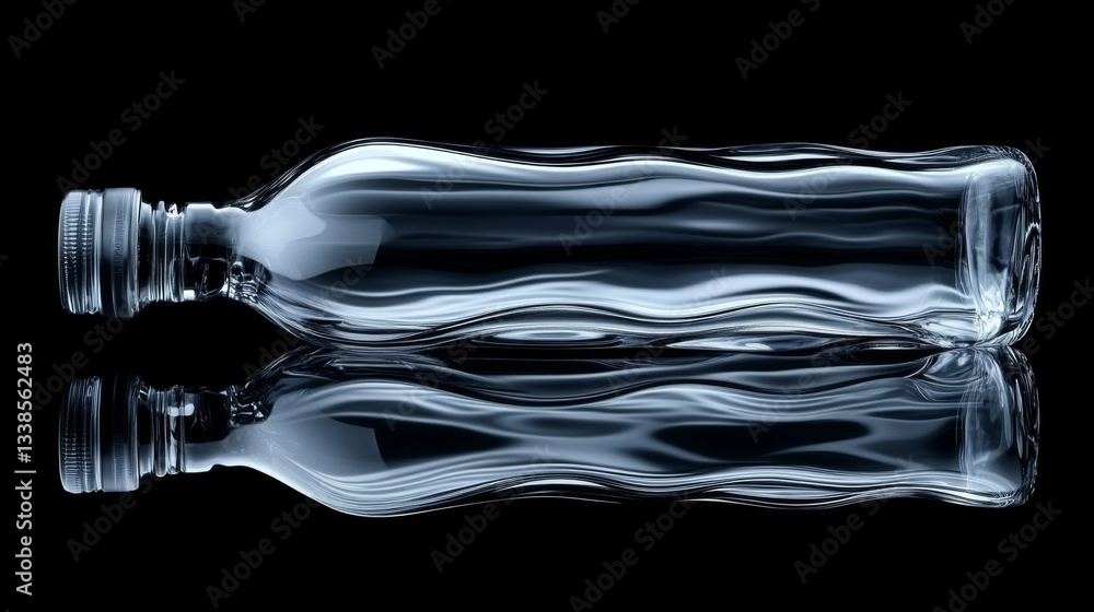 Fototapete the clear glass bottle rests horizontally on a black surface, reflecting its shape and design. the c