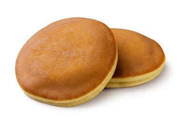 Pancakes with filling close-up on a white. Isolated
