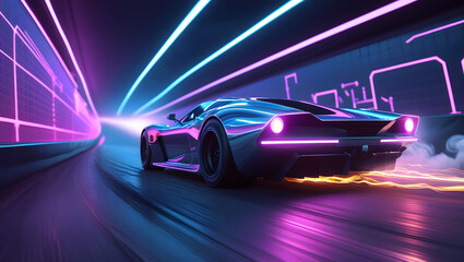 Obraz premium Cyberpunk Supercar in High-Speed Motion