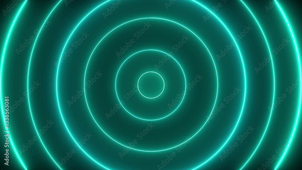 Poster abstract futuristic neon background animation of dark 3d rings wave motion with glowing syan color l
