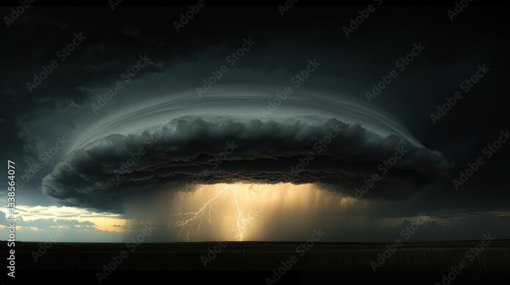 Poster mesmerizing storm structure with lightning and dramatic sky view captured in nature's fury
