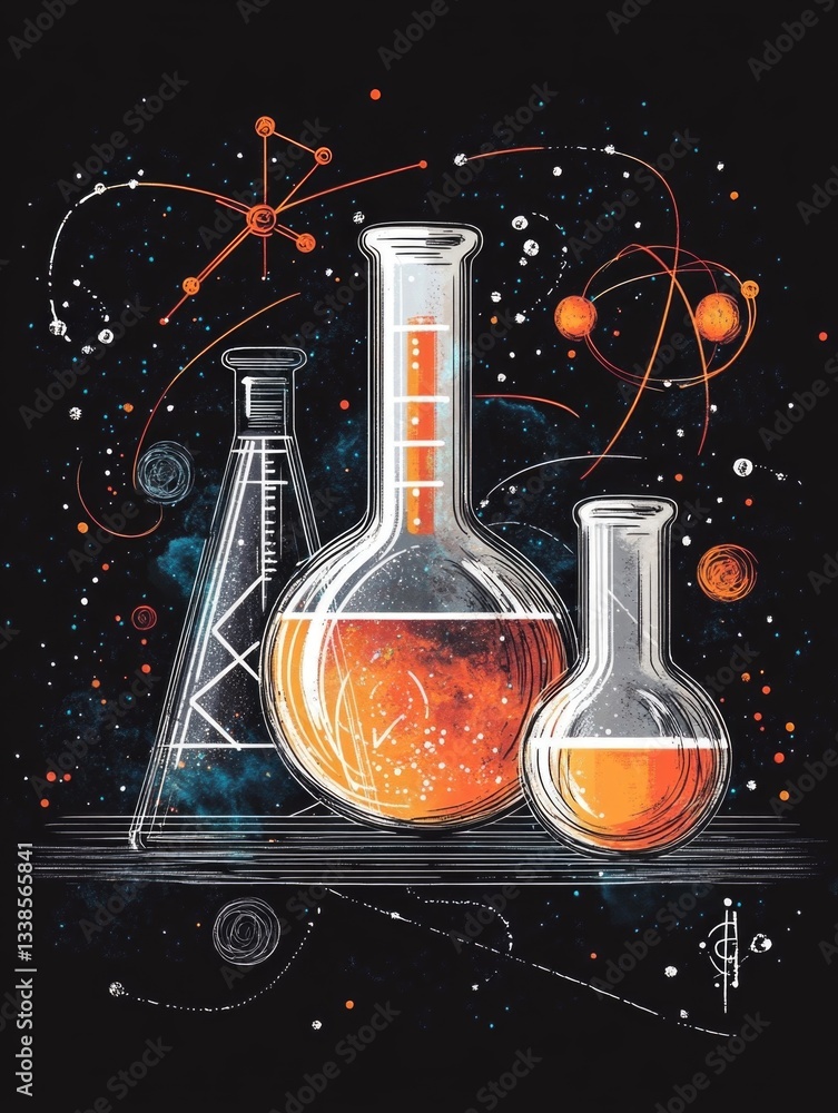 Poster a collection of clear glass flasks on a wooden table, ready for use or display