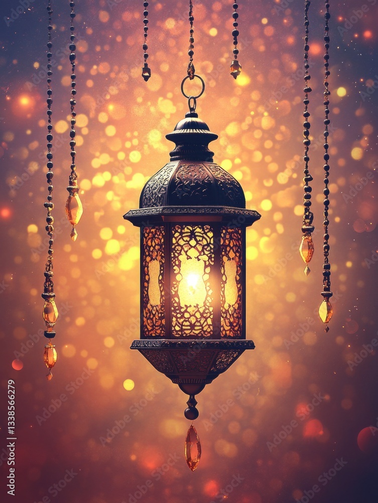 Aufkleber A single lantern hangs from a string of lights, adding warmth and ambiance to the scene