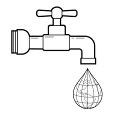 Save water concept. World Water Day and Environment day. Vector isolated outline drawing. 