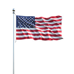 Fototapeta premium USA flag waving proudly against a clear sky captured in high detail, isolated on transparent background, cutout png