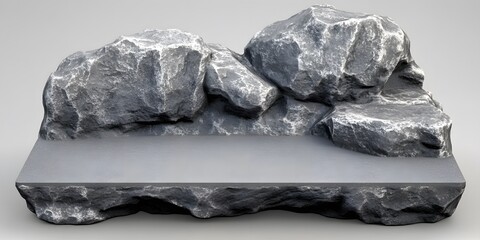 Fototapeta premium Stone Platform Product Display Mockup, Gray Rock Shelf for Presentation