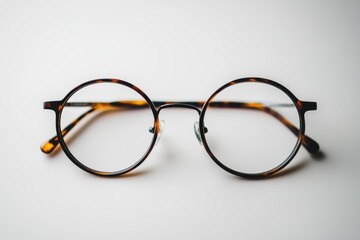 Stylish round tortoise shell glasses on white background showcasing vintage fashion and clear vision for modern lifestyle