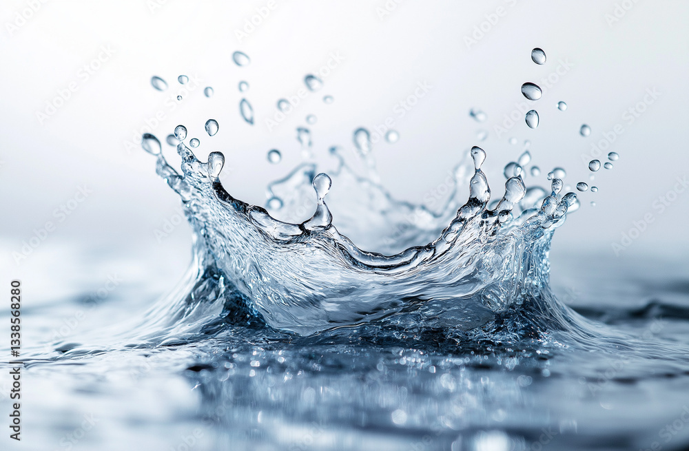 Poster a high-resolution, hyper-realistic water splash with a simple blue wave line, isolated on a white ba