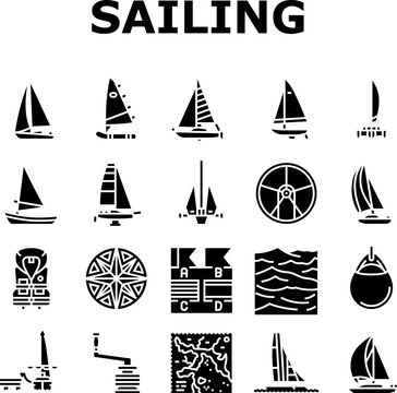 sailing sport yacht regatta icons set vector