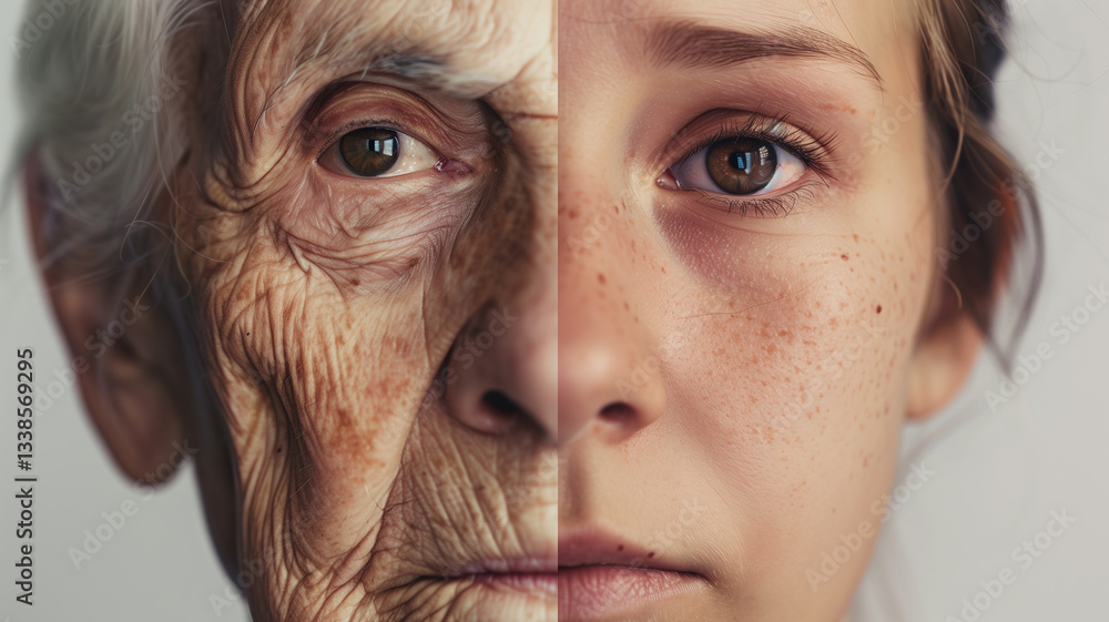 Poster this illustrative comparison showcases the effects of genetic modifications on aging and youth.