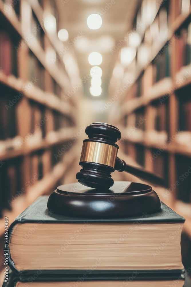 Poster a wooden gavel rests atop a pile of books, ready for use in a study or office setting