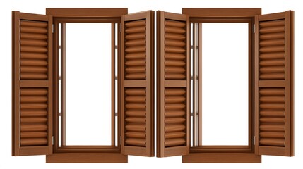 Brown Wooden Window Shutters Open View Exterior