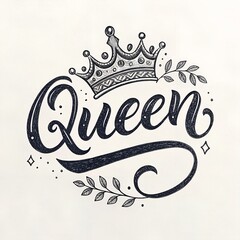 Queen word with crown, hand drawn lettering. Calligraphy inscription design for print on clothes, t-shirt, hoody. Handwritten lettering queen text.