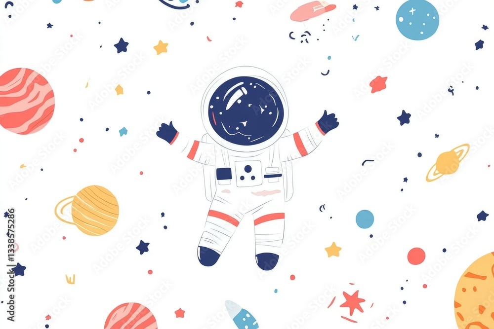 Aufkleber an astronaut in a spacesuit floating among planets and stars