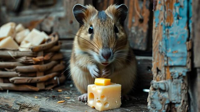 Adorable Degu Enjoying a Tasty Cheese Treat