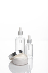 transparent dropper bottle with white background