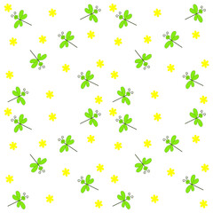 pattern flowers and dragonflies on white background