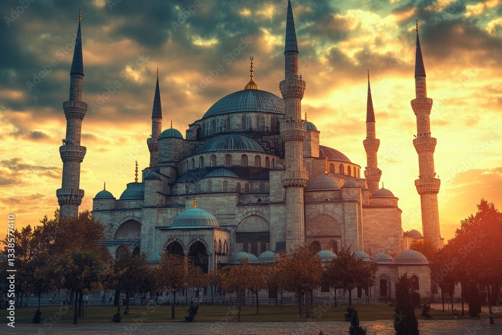 Poster large religious building with multiple spires