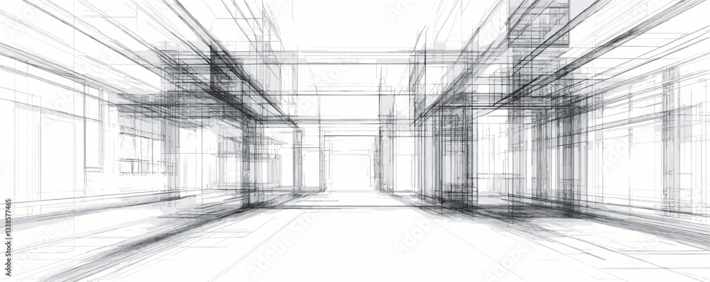 Poster abstract architectural lines creating geometric perspective in monochrome.