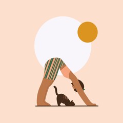 Hatha Yoga Surya Namaskar – Digital Illustration of a Woman Practicing Yoga in a Calm Natural Setting