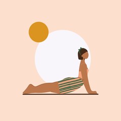 Hatha Yoga Surya Namaskar – Digital Illustration of a Woman Practicing Yoga in a Calm Natural Setting