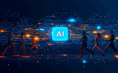 Artificial Intelligence Illustration of Human Brain in Suit and Digital Mind