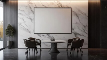 Modern meeting room with blank canvas.