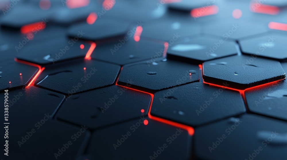 Aufkleber Abstract Hexagon Pattern Background Red Neon Lights Technology Digital Futuristic Design