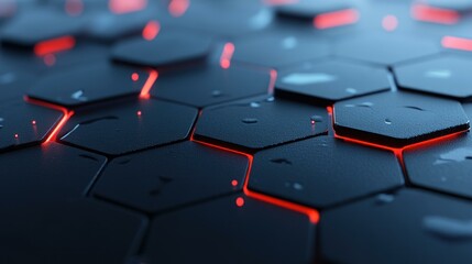 Obraz premium Abstract Hexagon Pattern Background Red Neon Lights Technology Digital Futuristic Design