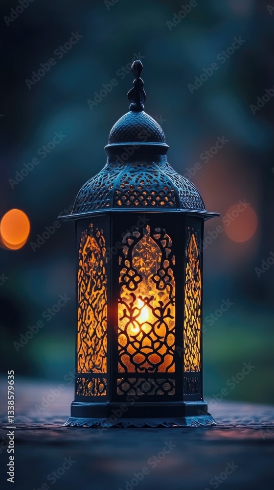 Aufkleber A lit lantern sitting on a table with a warm glow, perfect for use as a decorative element in various settings