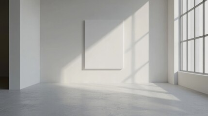 Fototapeta premium Minimalist white room with blank canvas.