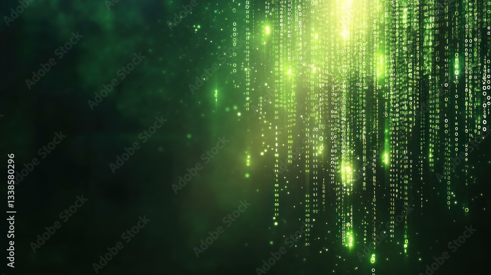 Aufkleber Abstract Green Digital Rain Background Futuristic Technology Data Stream Binary Code Falling Down Perfect for websites or presentations